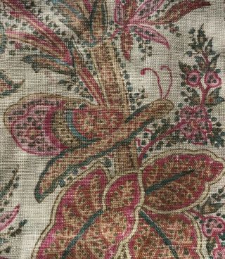 Early - Mid 19th Century French Paisley Block Print Scrap - Butterfly