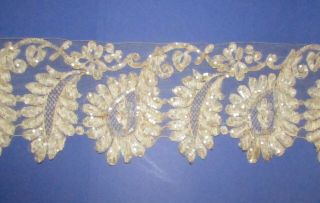 Antique Beaded Lace Trim 4 - 1/2 Inch By 7 Ft 55