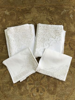 Antique/vintage French Cotton Top Sheets Two And A Pillowcases With Lace
