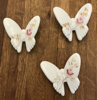 Vintage Homco Hand - Painted Porcelain Ceramic Butterfly Wall Decor Butterflies 3