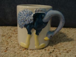 Ostrich Childs Mug Ceramic Hand Painted Jsny J.  S.  N.  Y.  Jeffrey Synder Vintage