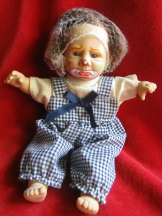 Vintage Clown Doll Rubber Face& Hand 