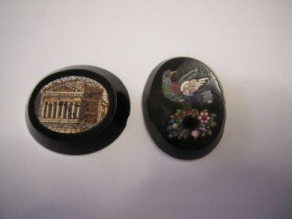 Miniature Antique Italian Micro Mosaic Micromosaic Plaque - 2pc