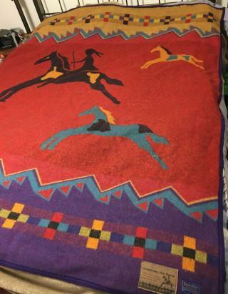 Vintage Pendleton Woolen Mills Western Motif Blanket “celebrate The Horse”