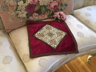 Antique French Velvet Pillow Case Cover Metalwork Floral Tapestry 3