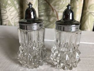 Vintage Salt Pepper Shaker Set Indiana Glass Diamond Cut Crystal Clear Glass
