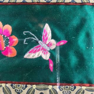 Antique/Vintage Hand Embroidered Silk Wall Hanging Embroidery Framed Butterfly 2