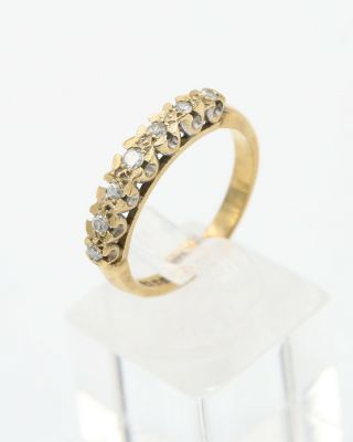 9ct Gold Ring With Seven Diamonds,  Vintage 1960s,  Size P,  Us 7.  5