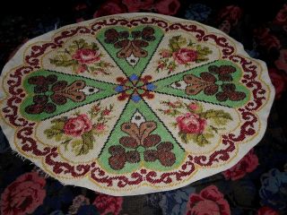 Antique Hand Embroidered Needlepoint Panel Or Cushion Cover Front