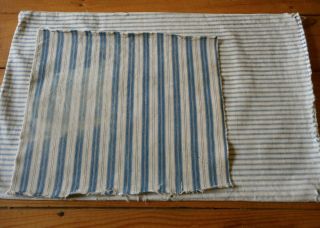 Antique Primitive Farmhouse Cabin Indigo Blue Ticking Fabric 2 For Projects