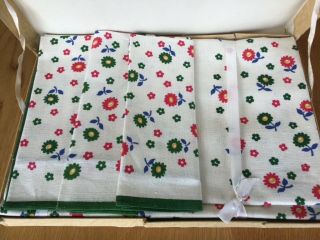 Vintage / Retro Pure Irish Linen Tablecloth & Napkin Set Green Cream 2