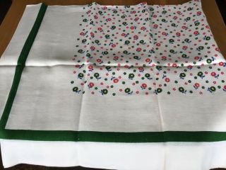 Vintage / Retro Pure Irish Linen Tablecloth & Napkin Set Green Cream 3