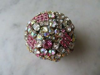 Gorgeous Round Ornament Rhinestones Ball Clear Ab & Pink Vintage Jewelry