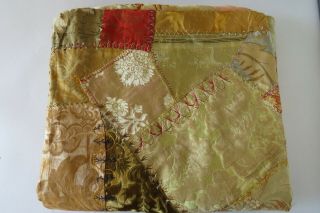 Vintage 30s Crazy Quilt w Brocades & Tapestries & Dec Stitching Repurpose? 3