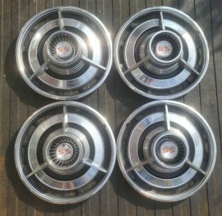Set Of 4 Vintage Oem 1963 Chevy Impala Sport Ss 14 " Hubcaps Wheel Covers