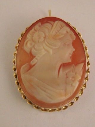 14k Gold Shell Carved Cameo Brooch Pin Pendant Vintage Antique