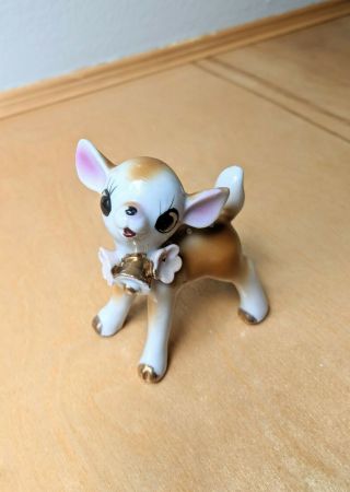Antique Baby Deer Fawn Porcelain Figurine Collectable Japan Bell Flower Collar