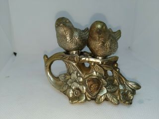 Vintage Silver Plated Metal Love Birds On A Branch Salt And Pepper Shakers