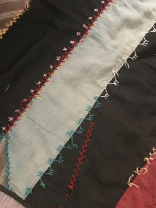 Antique Victorian Hand Stitched Patchwork Crazy Quilt Blanket 62” L X 72” W 3