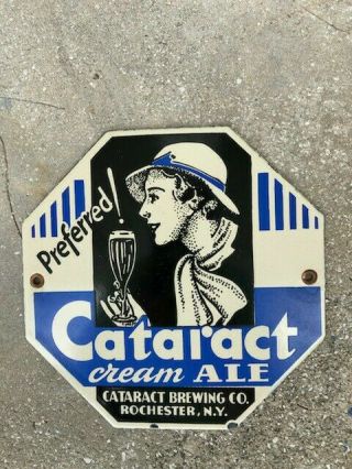 Vintage Cataract Cream Ale Sign Catatract Brewing Company Rochester Ny Porcelain