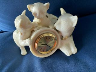 Lenox Porcelaine Cina Jewel Cat & Kittens Clock Figurines With Gold Accents