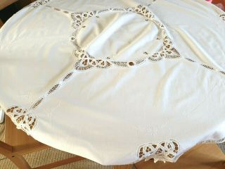 Vintage Round Tablecloth - Lace Hand Embroidered - 100 Cotton Dia.  54 " / 125 Cm
