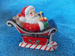 Dept 56 Santa In Sleigh Porcelain Trinket Box With Ho Ho Ho Inside