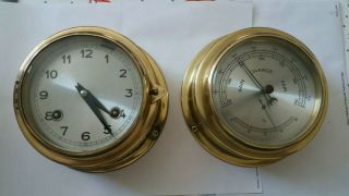 Vintage German,  West Germany 8 Bell 7 Jewel Ships Clock Barometer Conditi