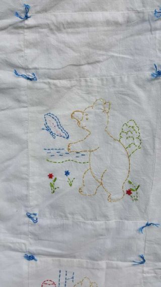Vintage White Baby Cot Quilt Hand Sewn Bear Activities 34 " X 45 "