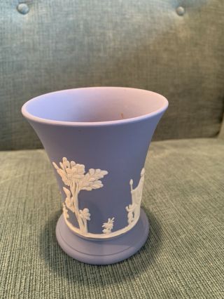 Vintage Wedgewood Jasperware Blue Neoclassical Trumpet Vase