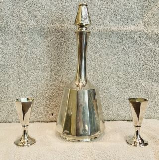 Unique Art Deco Vintage Sterling Silver Decanter And Glasses
