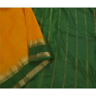 Tcw Vintage Saree 100 Pure Silk Woven Craft Decor Fabric Yellow 5 Yd Sari