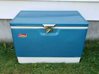 Vintage 1970s Coleman Blue Cooler With Metal Handles Ice Chest Camping Fishing
