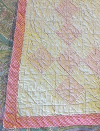 Vintage Antique Baby Pink White Quilt Wall Hanging 31.  5 X 36 Gingham Border
