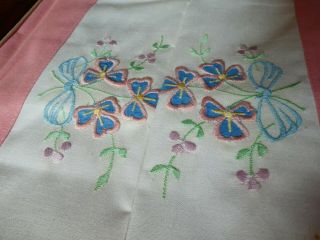 Vintage boxed pillowcases,  Gorgeous Clover and bow embroidery.  Pink edge 2