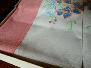 Vintage boxed pillowcases,  Gorgeous Clover and bow embroidery.  Pink edge 3