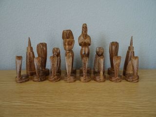 Antique/vintage Unusual African? Wooden Chess Set