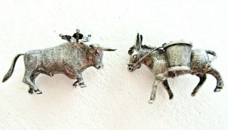 2 Vintage Sterling Silver Toothpick Match Holder Miniature Donkey Bull 925 Pair