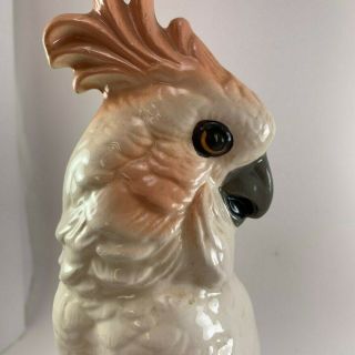 Vintage Ceramic Cockatoo White & Salmon Colored Figurine 11 " Tall
