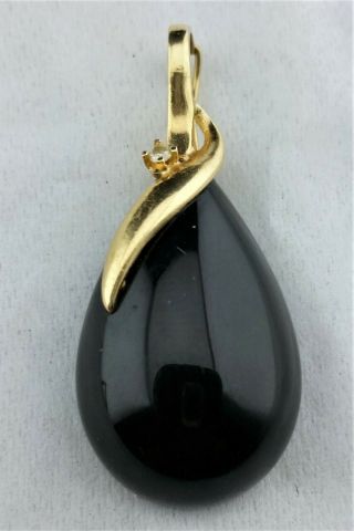 Vintage 14k Solid Yellow Gold Natural Onyx & Diamond Pendant / Enhancer Bale