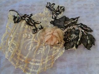 Gorgeous Victorian French Lace With Irridescent Beads & Silk Chiffon Rose