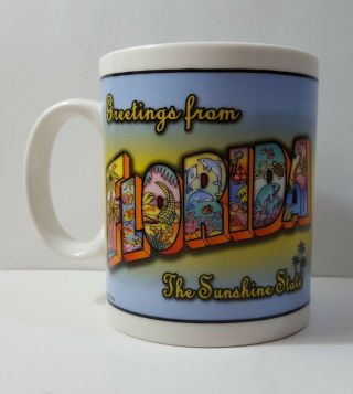 Coffee Cup/mug Large " Greetings From Florida The Sunshine State " A Gift Corp.