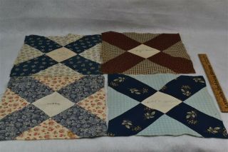 Antique Quilt Blocks Signature Early Brown Blue Dated 1889 Leominster Mass