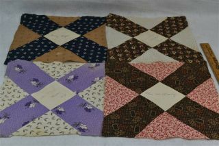 Antique Quilt Blocks Signature Early Brown Blue 1889 Medford Mass