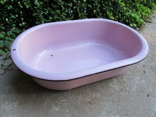 Vintage Large Pink Enamel Porcelain Baby Bath Tub Wash Basin 28 " X 17 "
