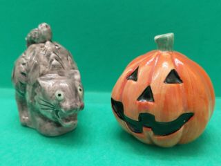 Fitz And Floyd Halloween Cat And Pumpkin Salt And Pepper Shakers