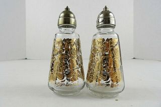 Mid Century Modern George Briard Gold Flowers Glass Salt & Pepper Shakers