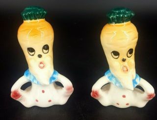 Vintage Anthropomorphic Carrot Clown Salt And Pepper Shakers Japan
