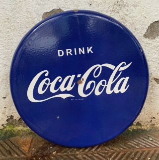 Vintage " Coca - Cola " Button Porcelain Enamel Sign 18 "