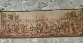 Vintage Antique French Italian Wall Hanging Tapestry River Scene Venice 58 " X19.  5